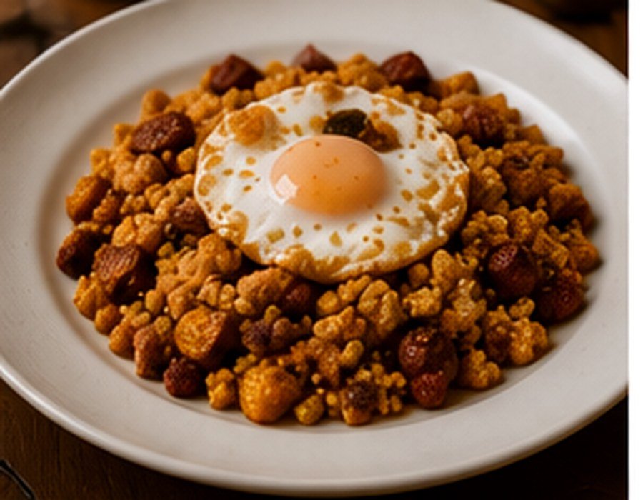 Migas aragonesas con huevo escalfado y uvas
